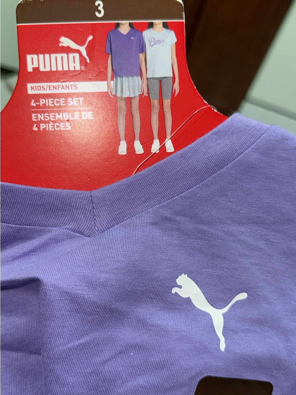 Puma Lavender Kids Tee with White Puma Logo